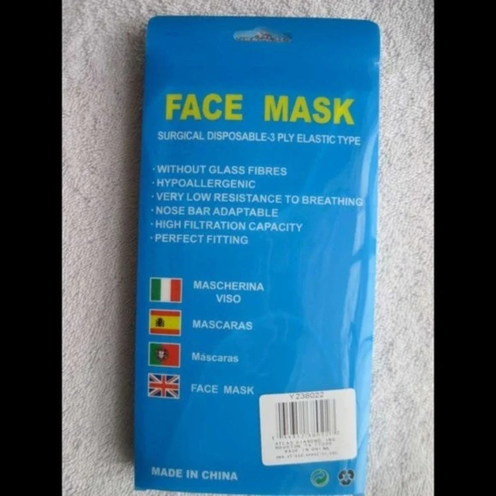 10 pcs Surgical 3 Ply Elastic Type Face Masks Hypoallergenic Low Resistance Nose